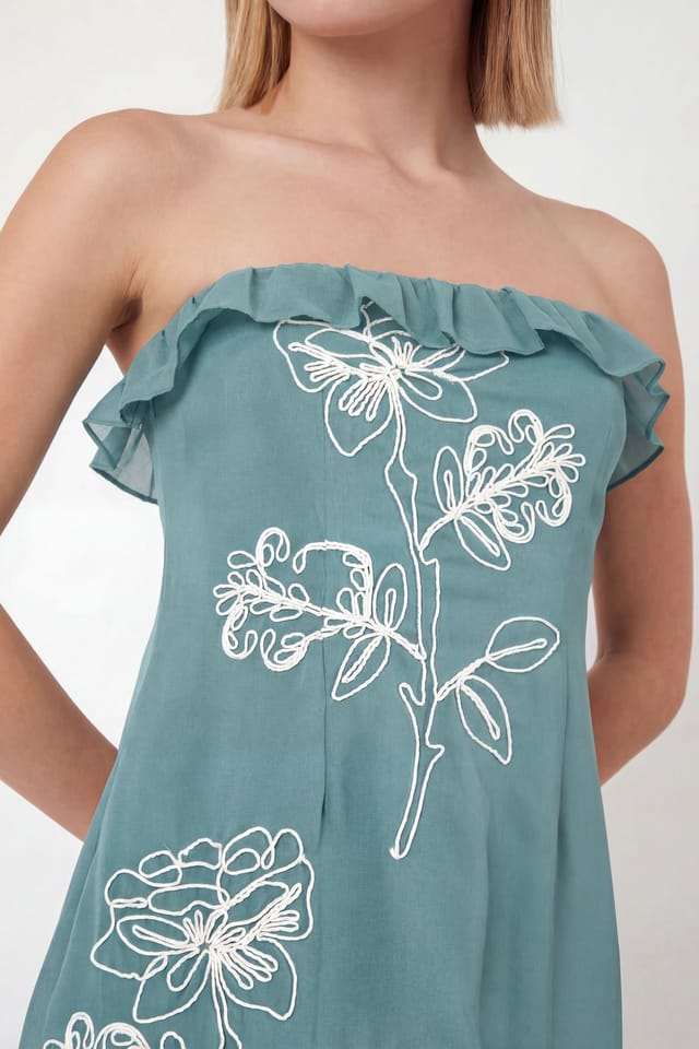 Maya Deluxe Maya Deluxe Women's Floral Embroidery Bandeau Maxi Dress in Turquoise - 3