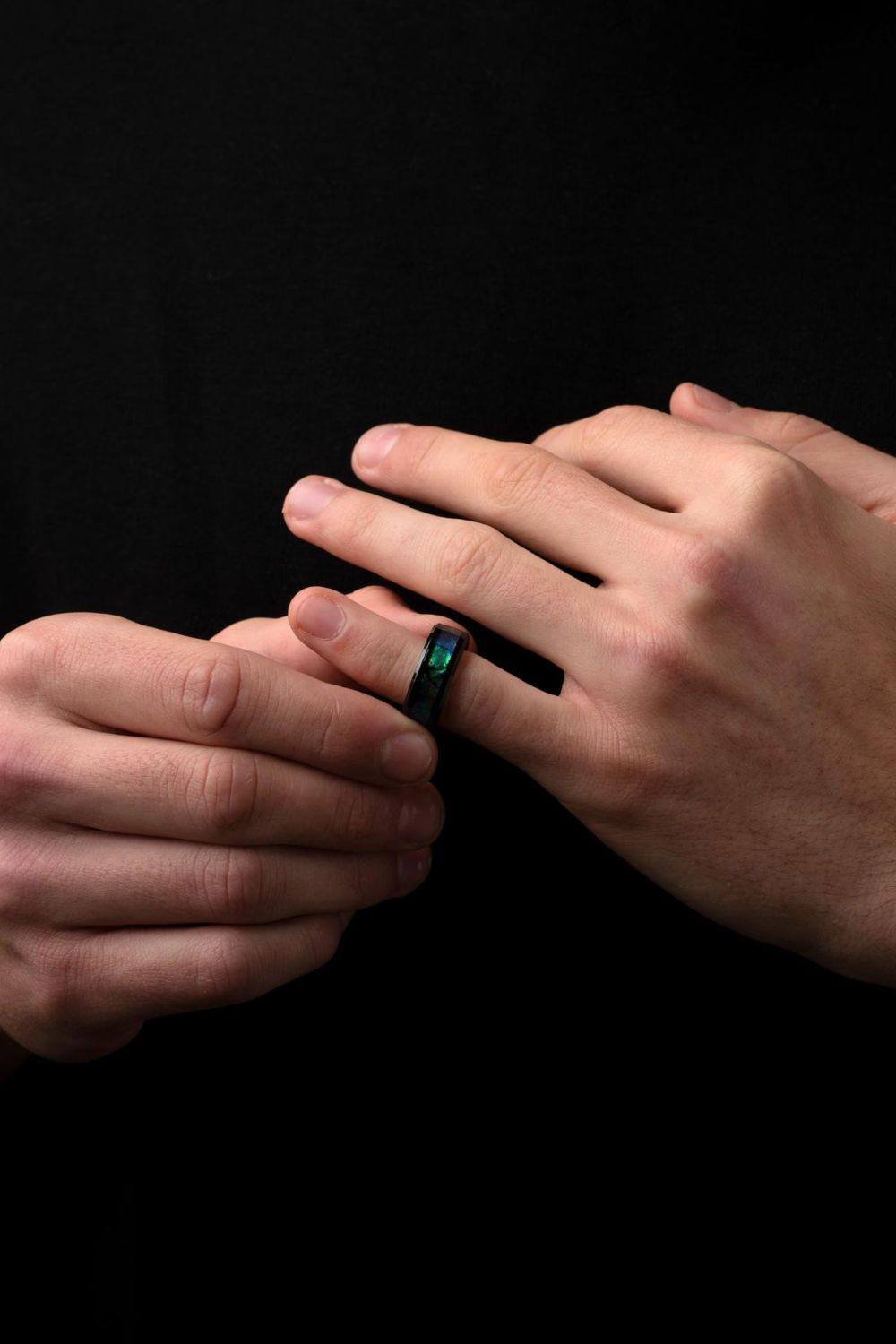 Outrage London Outrage London Men's Black Engraveable Abalone Band Ring - 1