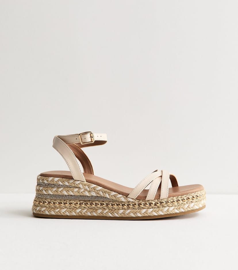 New Look Women's Off White Strappy Woven Wedge Sandals Vegan New Look - 1