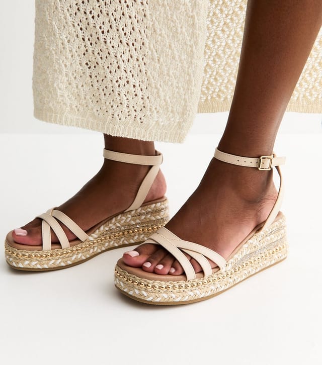 New Look Women's Off White Strappy Woven Wedge Sandals Vegan New Look - 2