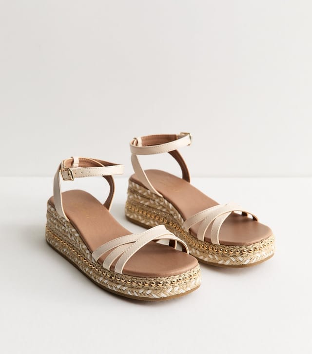 New Look Women's Off White Strappy Woven Wedge Sandals Vegan New Look - 3