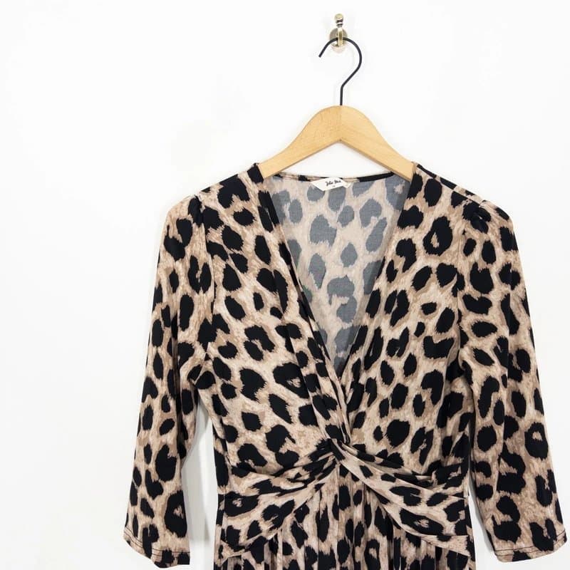 Jolie Moi Jolie Moi Knot Front Hanky Hem Dress Size 12 Brown Beige Leopard Print Stretchy