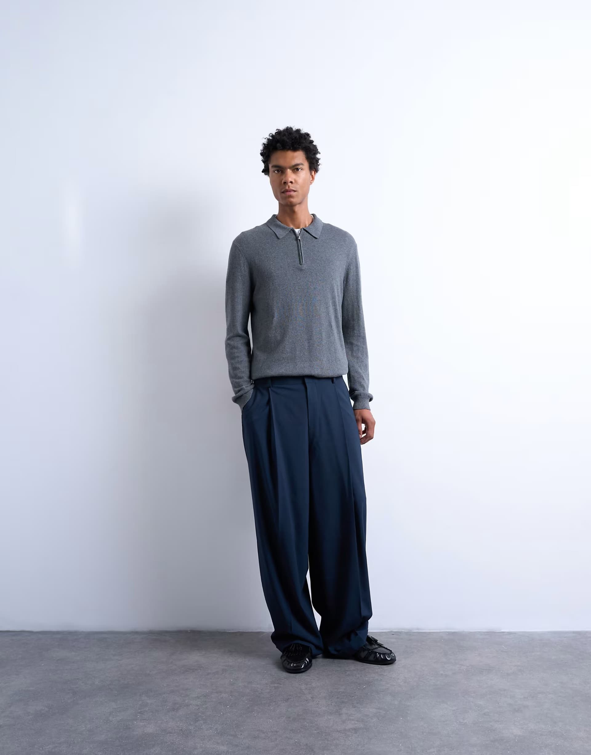 ASOS Topman relaxed smart trousers in navy