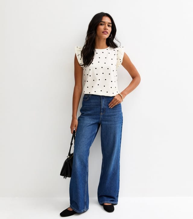 New Look Women's Cream Polka Dot Frill Trim Top New Look - 3
