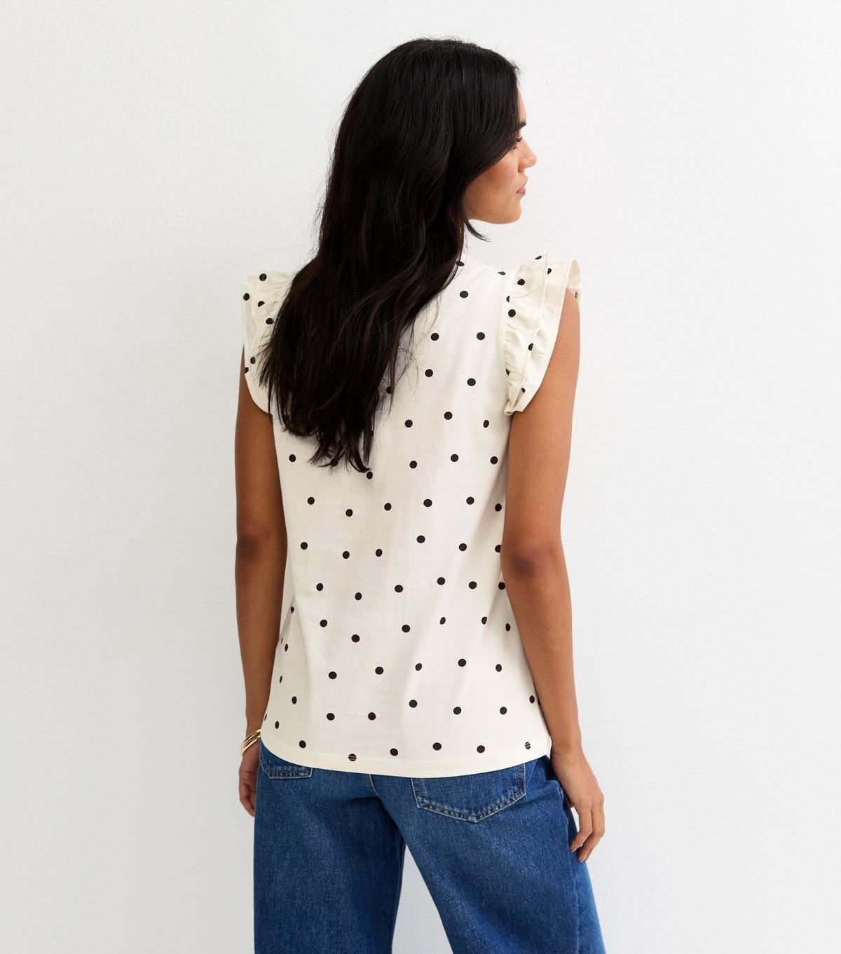 New Look Women's Cream Polka Dot Frill Trim Top New Look - 4