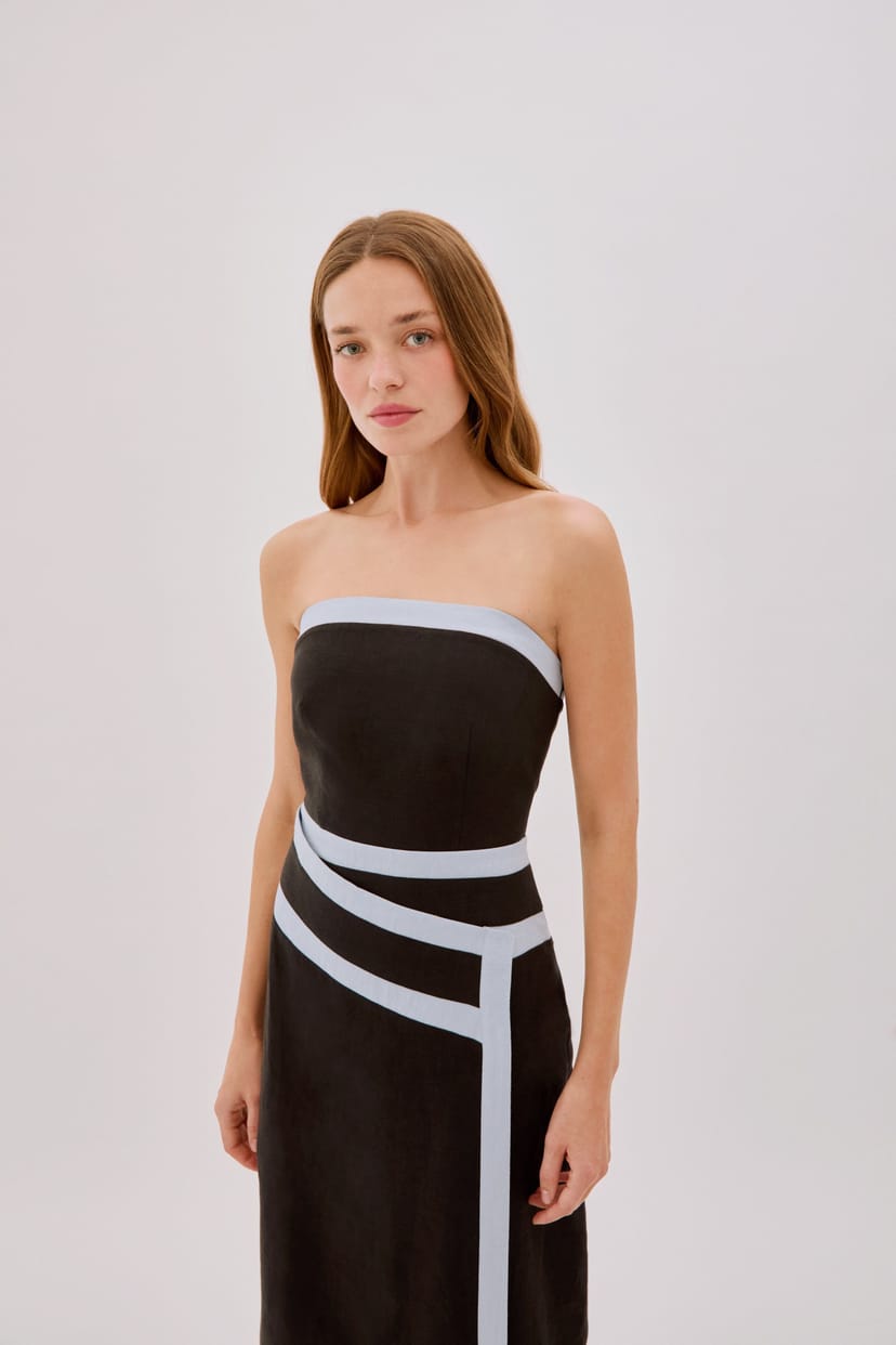 Labeca Labeca Women's Elena Strapless Linen Tape Dress in Black - 1