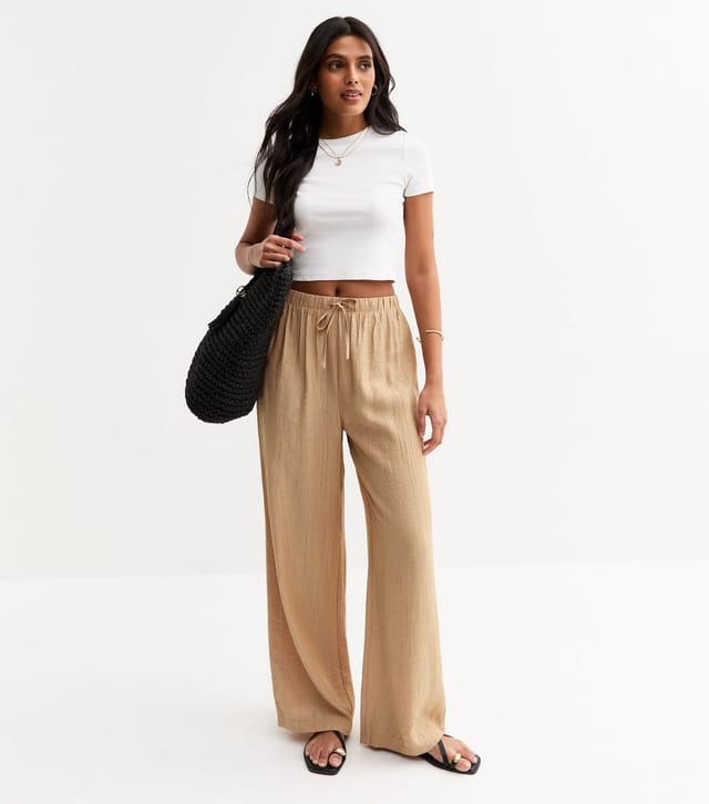 New Look Women's Camel Crinkled Wide Leg Trousers New Look - 3