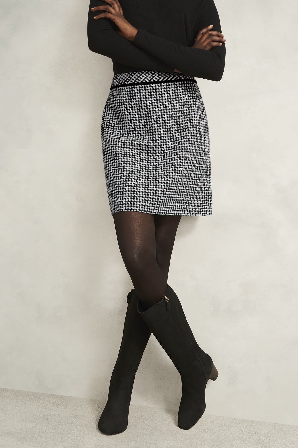 Hobbs London Multicolor Houndstooth A-Line Skirt