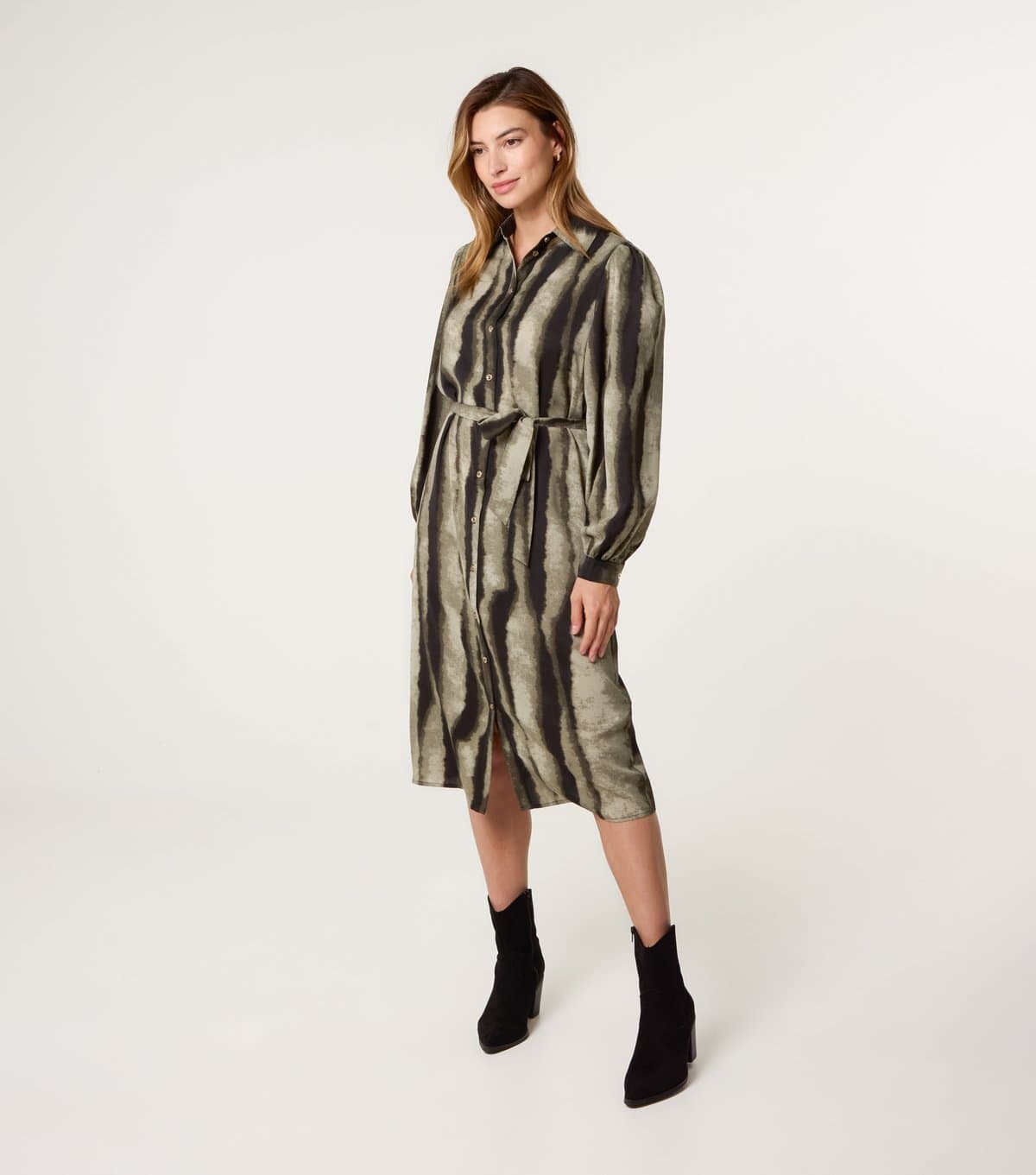 Blue Vanilla Women's Khaki Shirt Midi Dress Blue Vanilla New Look