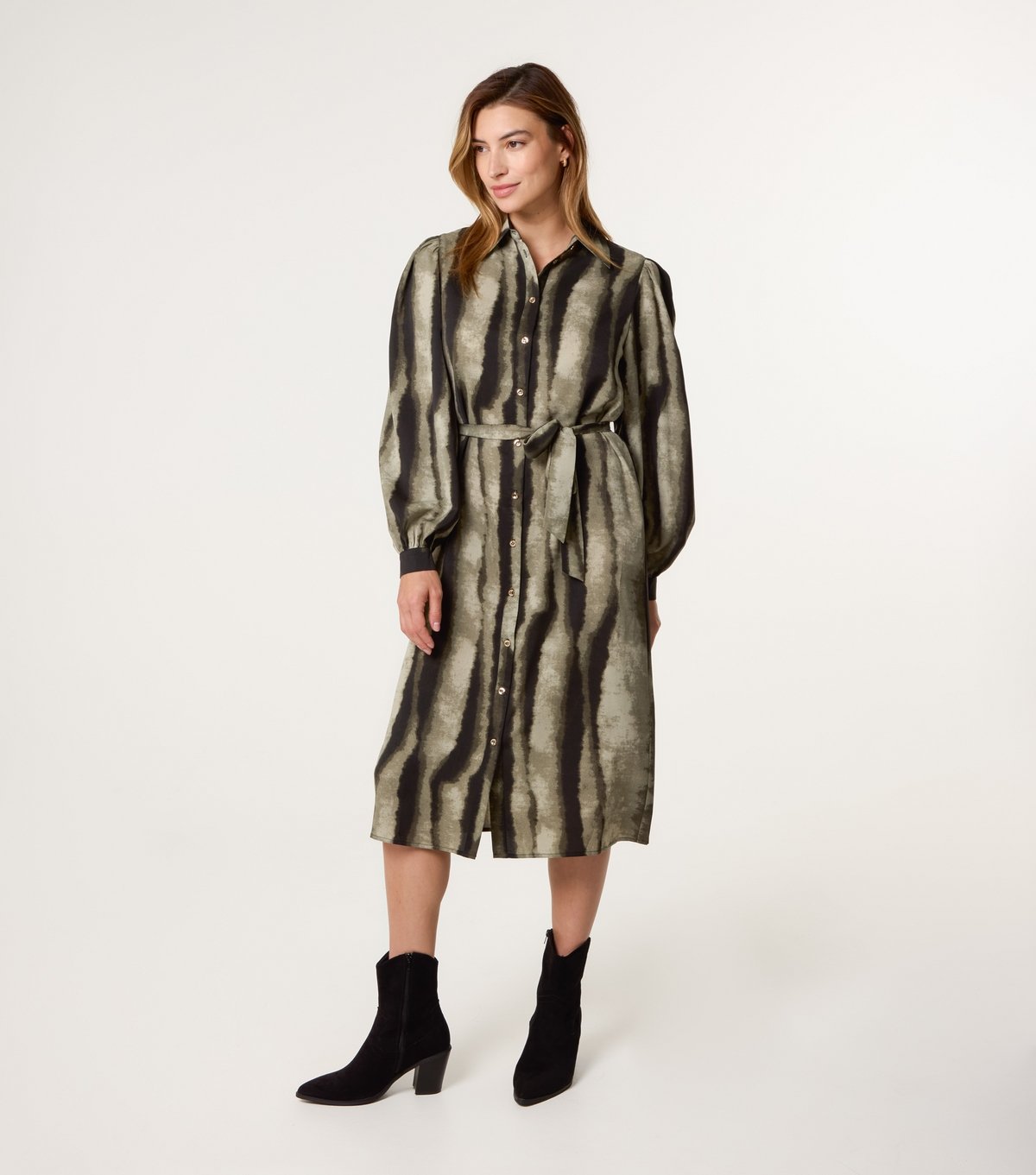 Blue Vanilla Women's Khaki Shirt Midi Dress Blue Vanilla New Look - 3