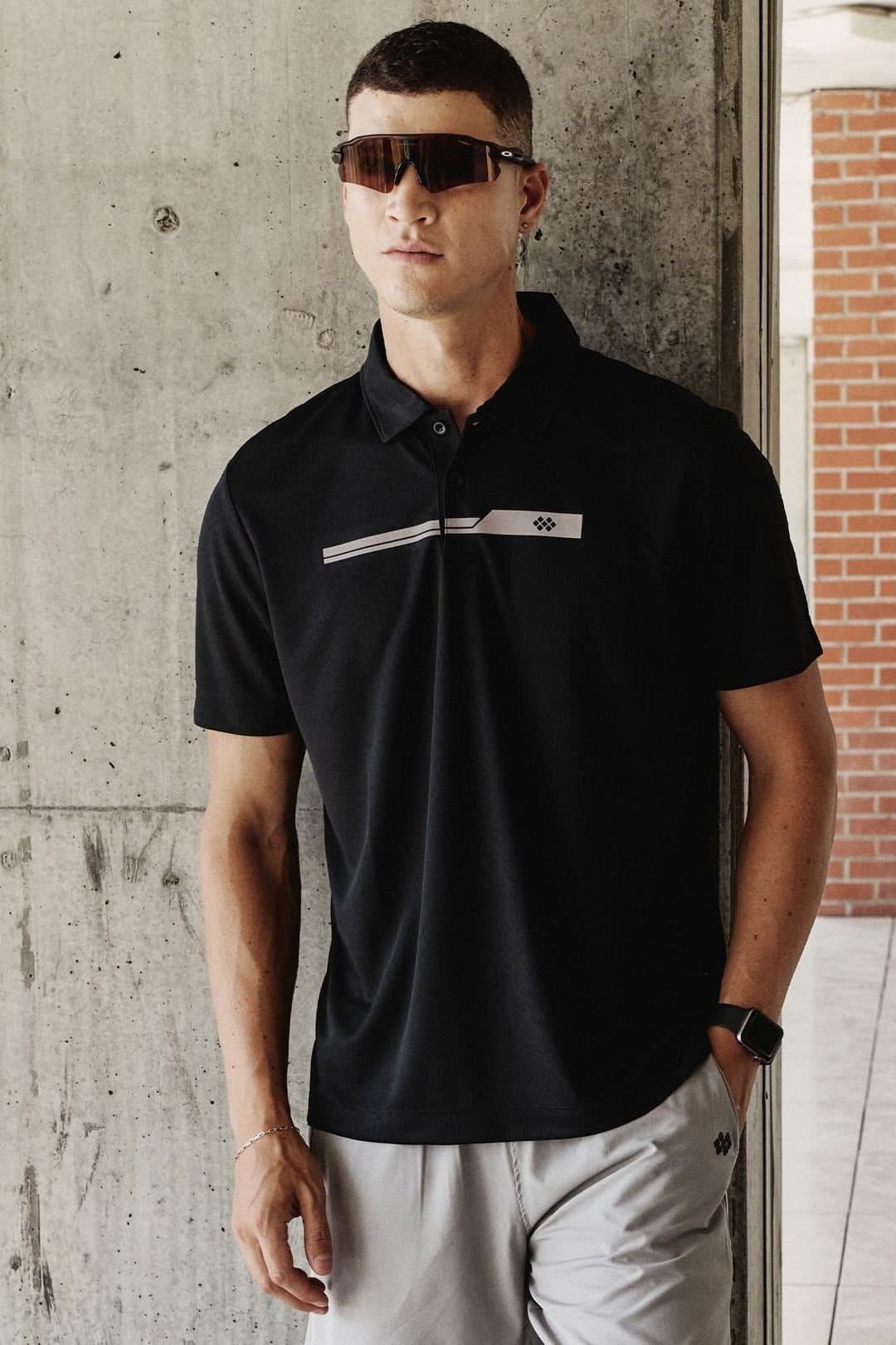 Tommy Life Tommy Life Men's Polo Collar Button T-Shirt in Black