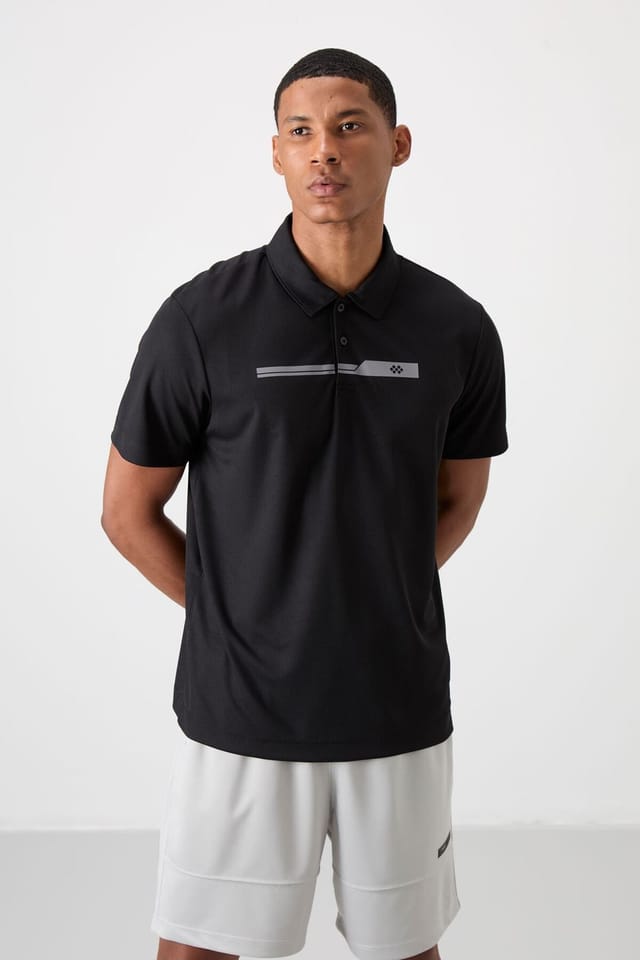 Tommy Life Tommy Life Men's Polo Collar Button T-Shirt in Black - 3