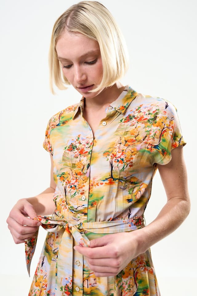 Louche Louche Women's Fleur Oriental Landscape Print Midi Shirtdress - Yellow - 3