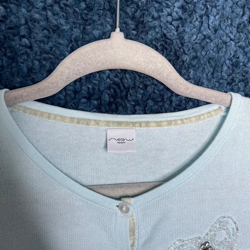 New Look New Look Size 18 Light Blue Cotton Cardigan with Embellished Bow Detail