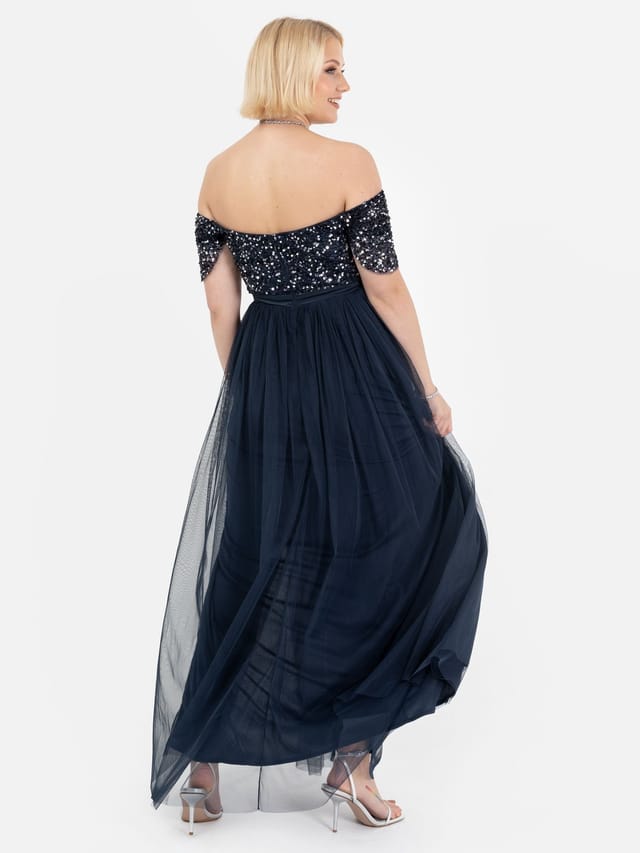 Maya Deluxe Maya Deluxe Women's Embellished Sweetheart Bardot Maxi Dress in Dark Navy - 3