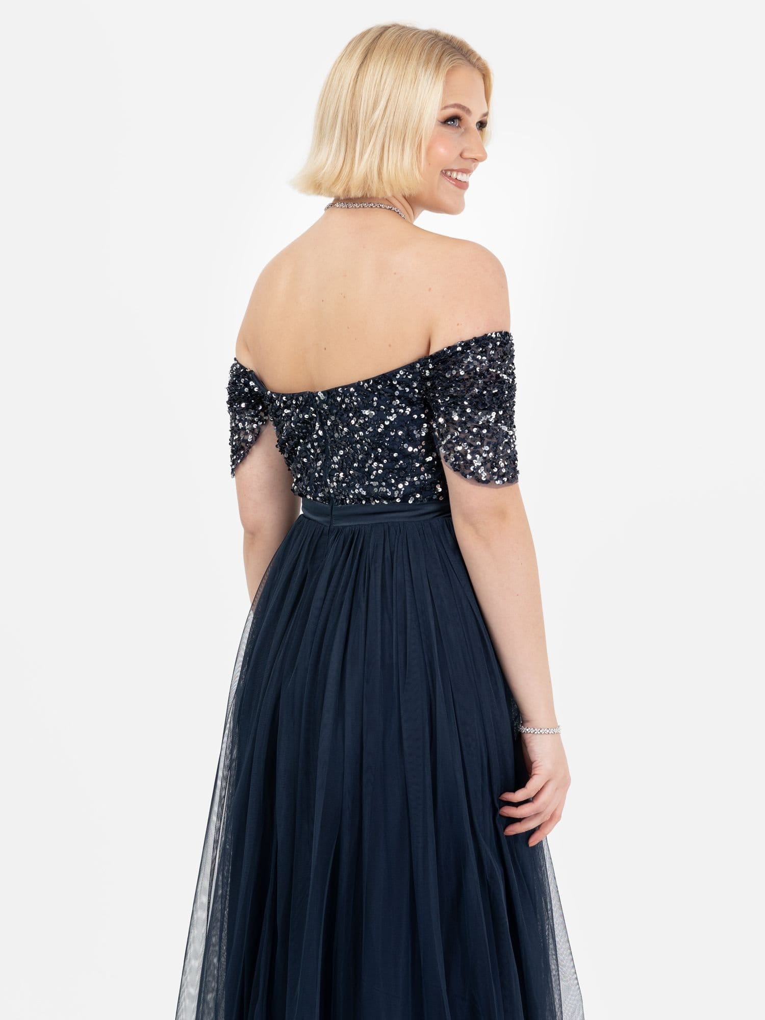 Maya Deluxe Maya Deluxe Women's Embellished Sweetheart Bardot Maxi Dress in Dark Navy - 4