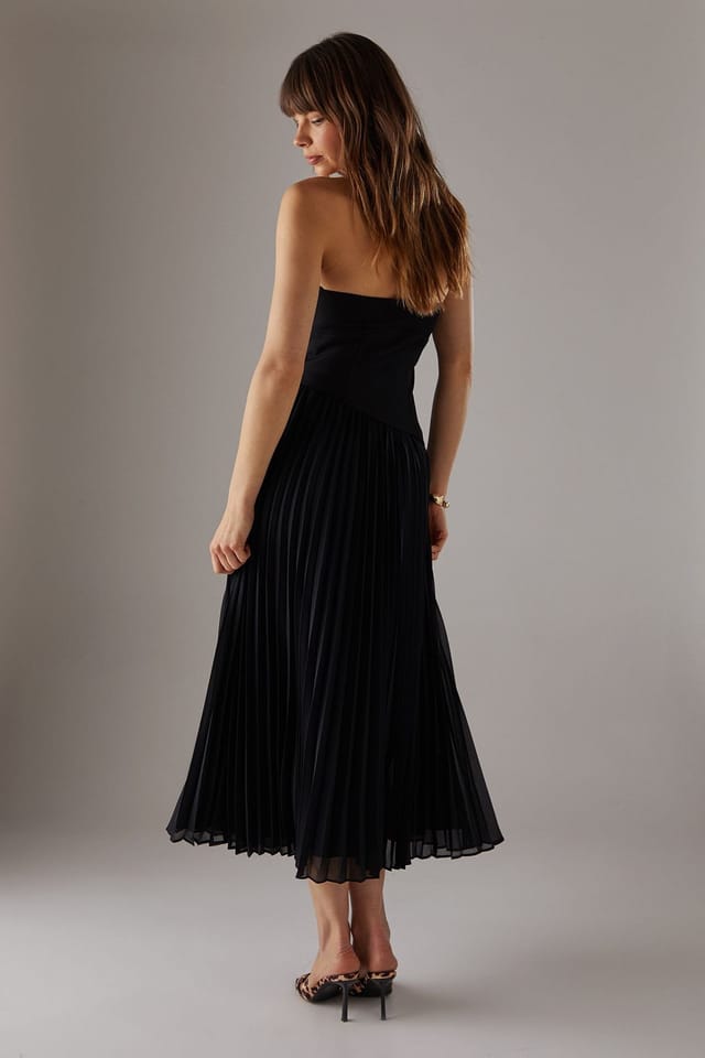 Warehouse Warehouse Women's Bandeau Bodice Pleated Chiffon Midi Dress in Black - 3