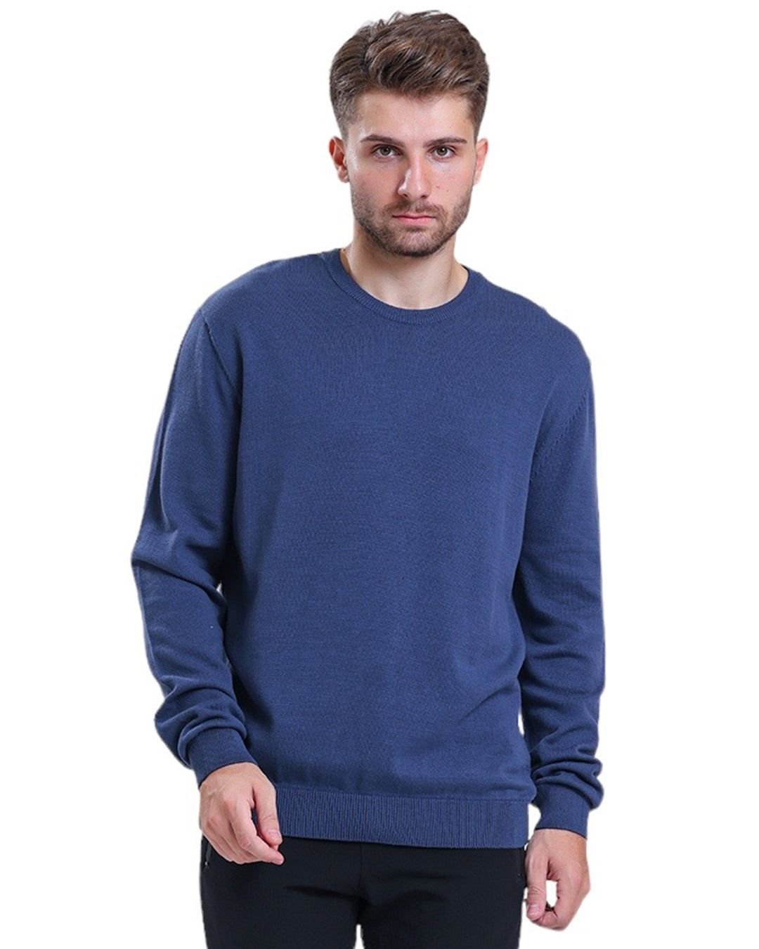 Alse Studio Alse Studio Men's Premium Quality 100% Cotton Crew Neck Long Sleeve Jumper in Indigo - 3