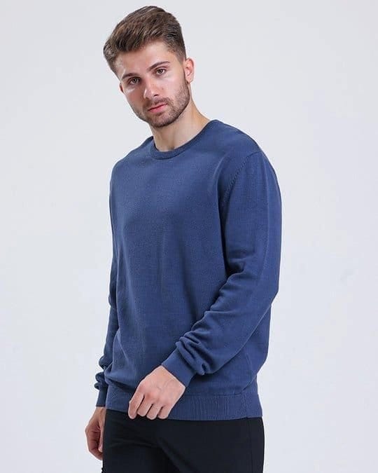Alse Studio Alse Studio Men's Premium Quality 100% Cotton Crew Neck Long Sleeve Jumper in Indigo - 4