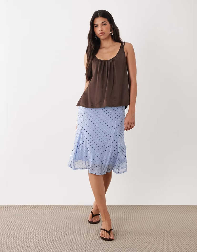 ASOS ASOS DESIGN low rise mesh midi pencil skirt co-ord with godets in blue polka dot print - 1