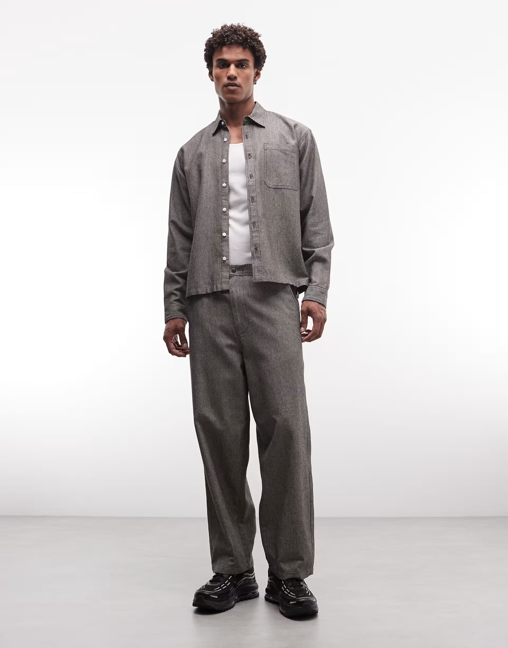 ASOS Redefined Rebel stripe linen mix relaxed fit trousers co-ord in grey
