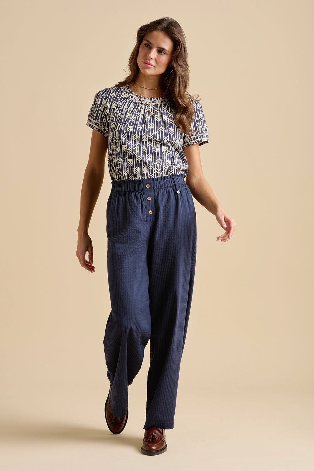 Brakeburn Brakeburn Women's Paper Bag Trouser in Navy - 2