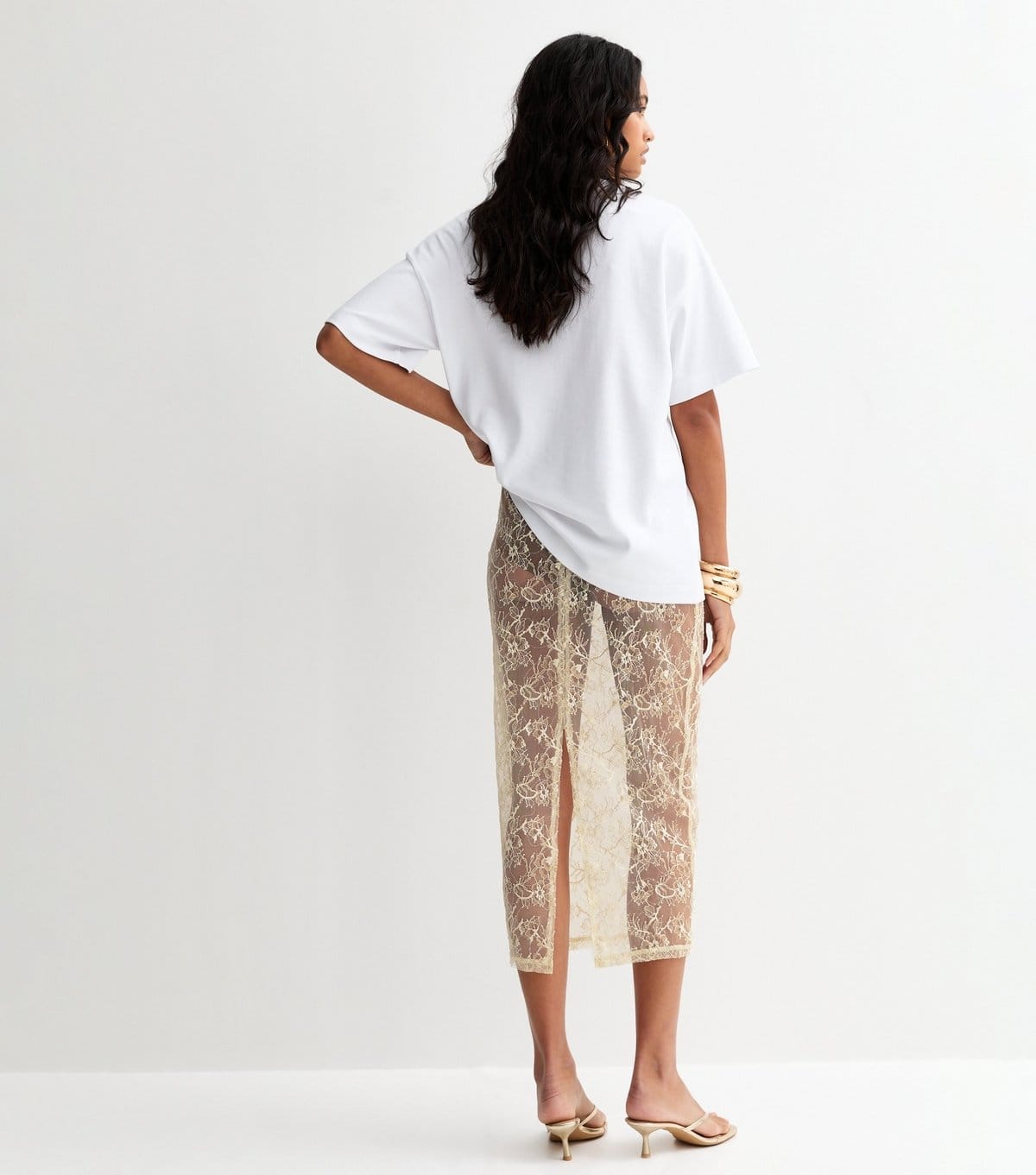 New Look Women's Cream Sheer Sequinned Pencil Skirt New Look - 4