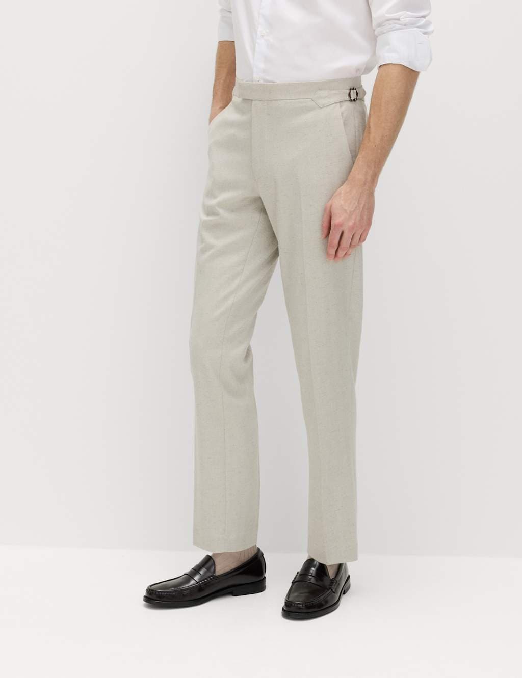 Marks & Spencer M&S Tailored Fit Herringbone Trousers Neutral
