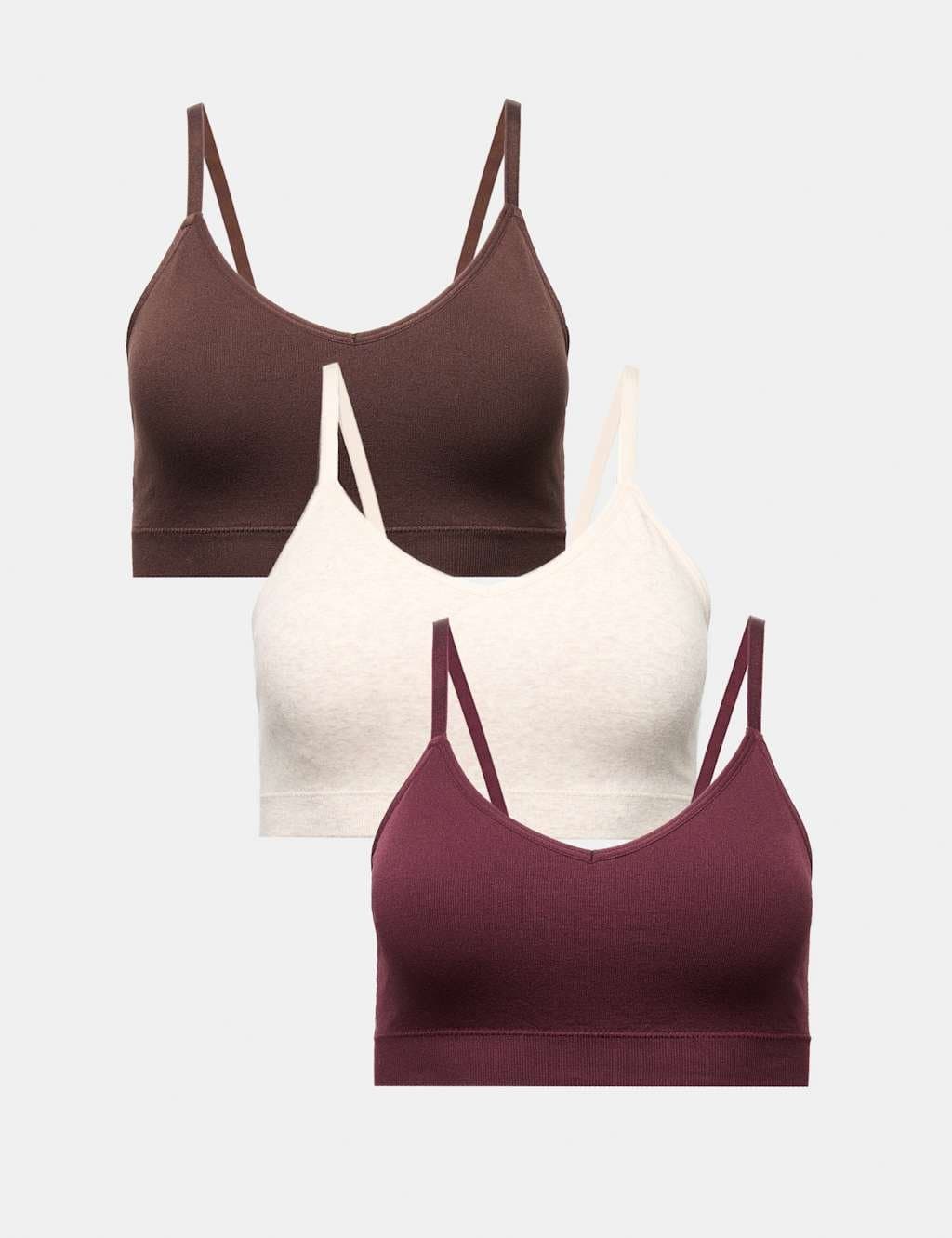 Marks & Spencer M&S 3pk Seamless Non Wired Bralettes Wine Mix