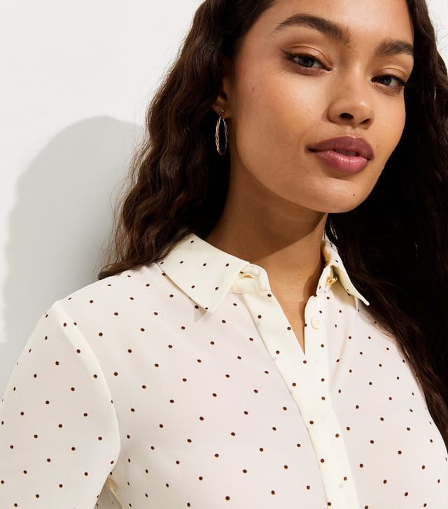 New Look Women's Petite White Polka Dot Gold Button Shirt New Look - 3