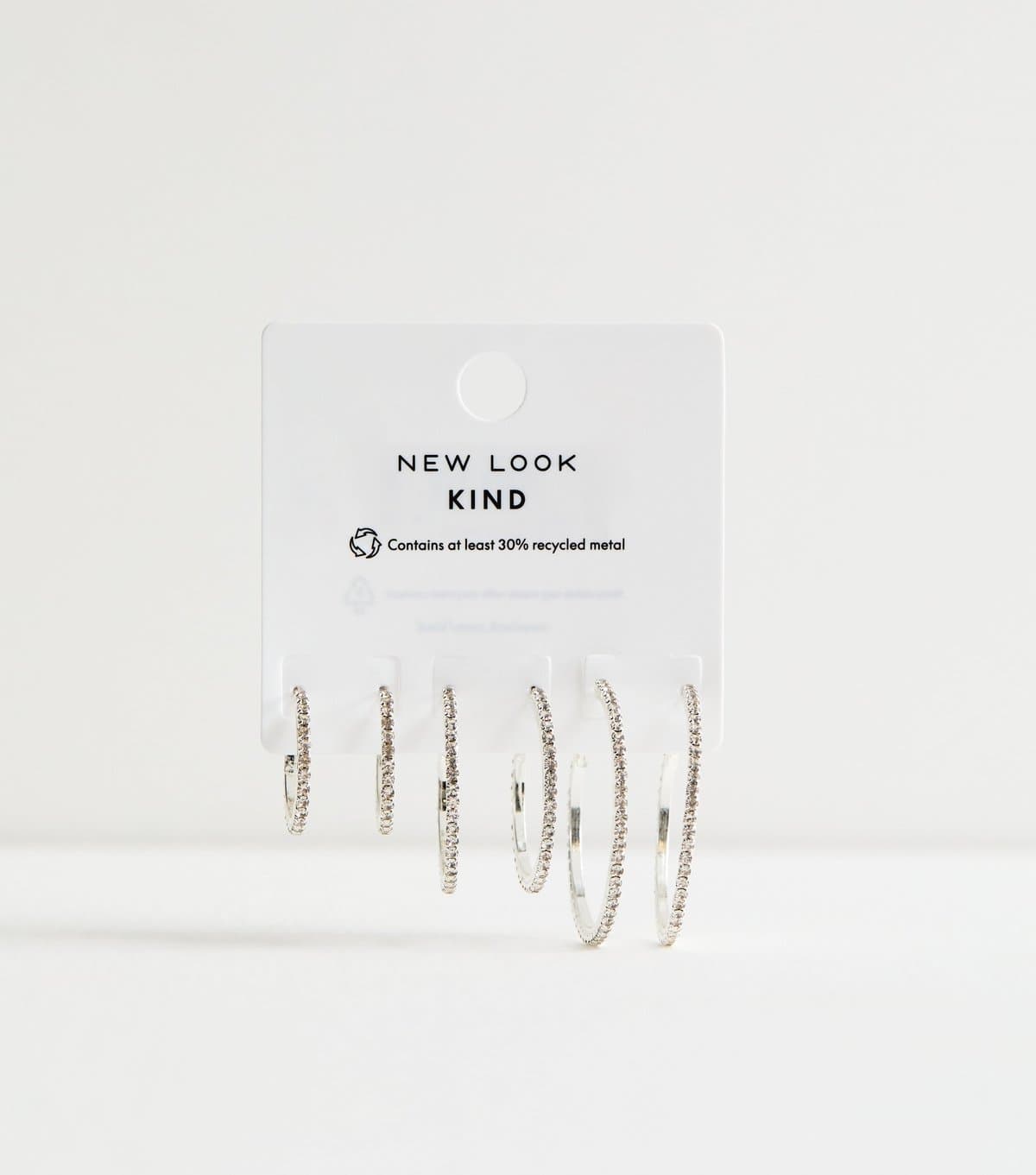 New Look Pack of 3 Silver Tone Diamanté Hoop Earrings New Look