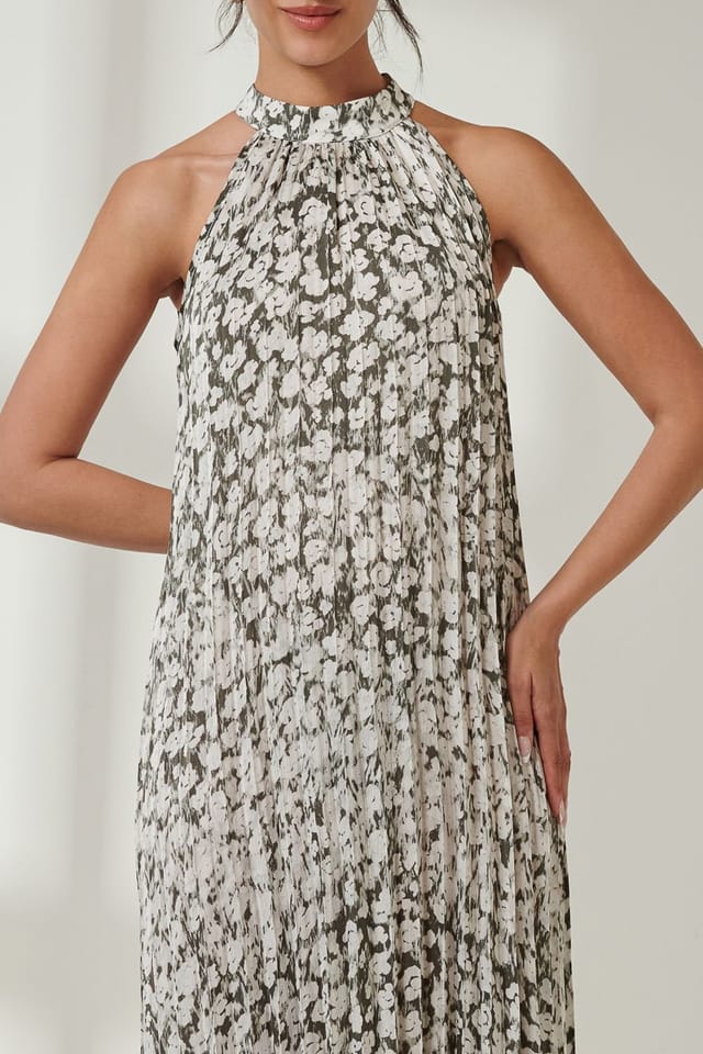 Jolie Moi Jolie Moi Women's Abstract Halter Neck Pleated Maxi Dress - 3