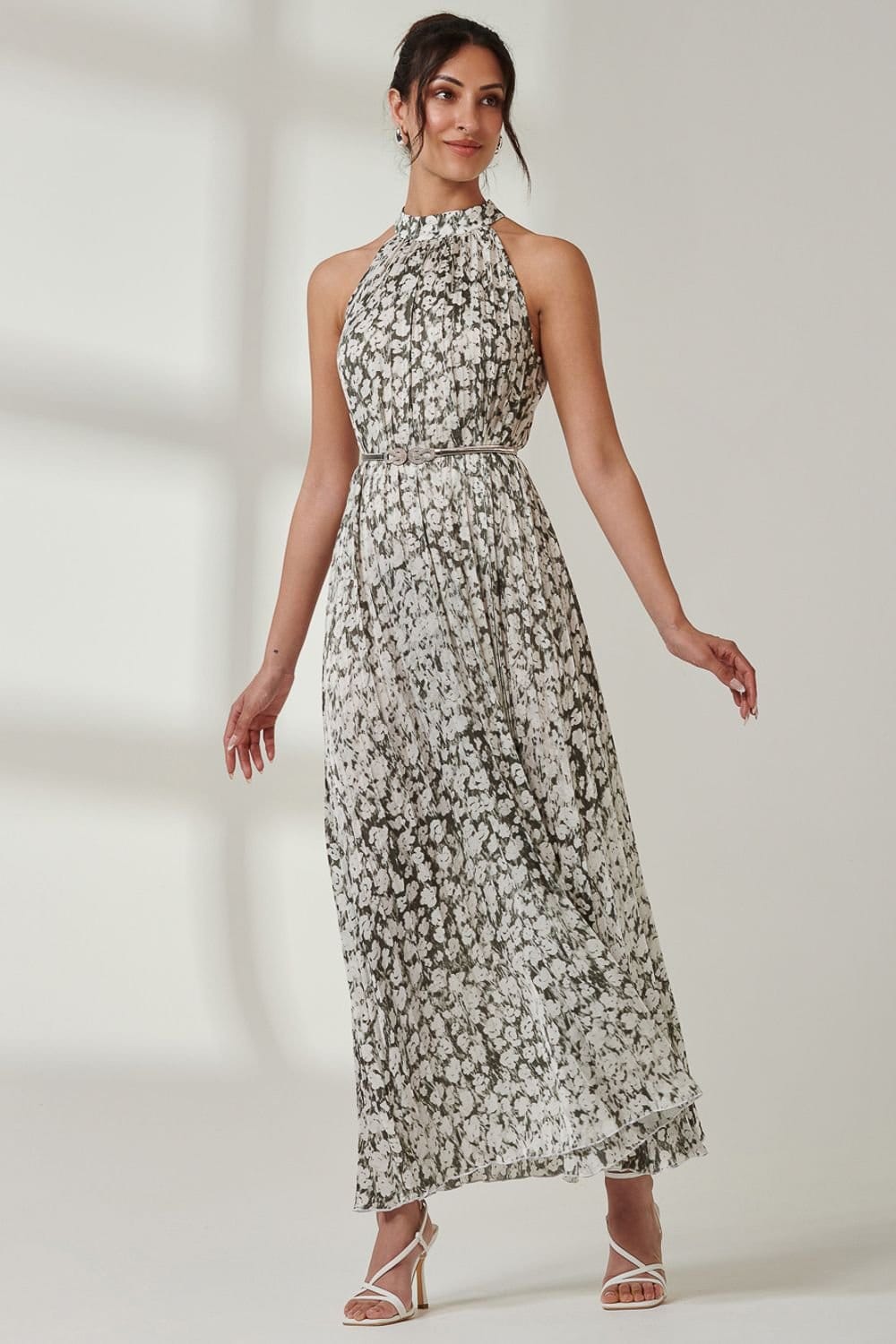 Jolie Moi Jolie Moi Women's Abstract Halter Neck Pleated Maxi Dress - 4
