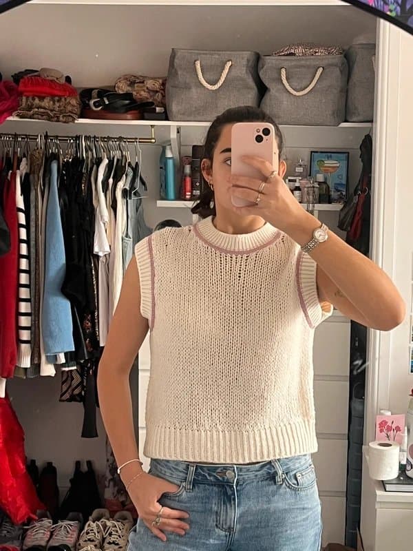 ASOS Design Cream crotchet vest with pink stitch