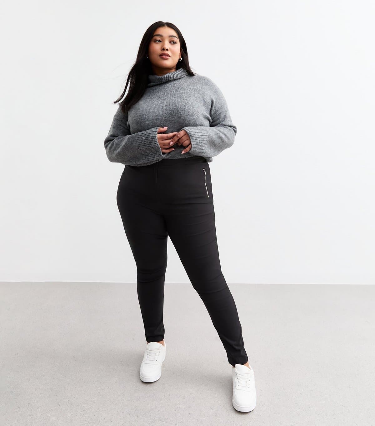 New Look Women's Plus Size Black Side Zip Slim Trousers Curves New Look