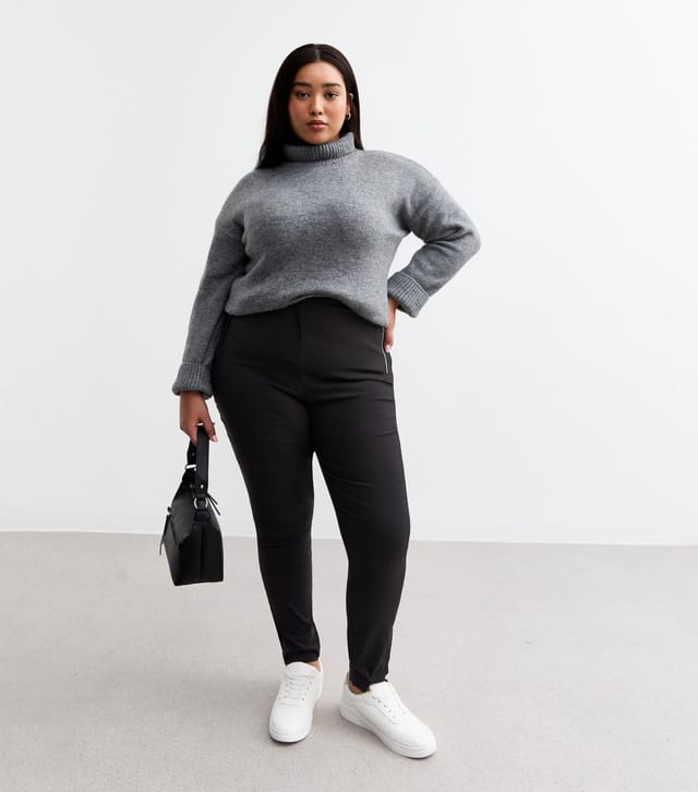 New Look Women's Plus Size Black Side Zip Slim Trousers Curves New Look - 3