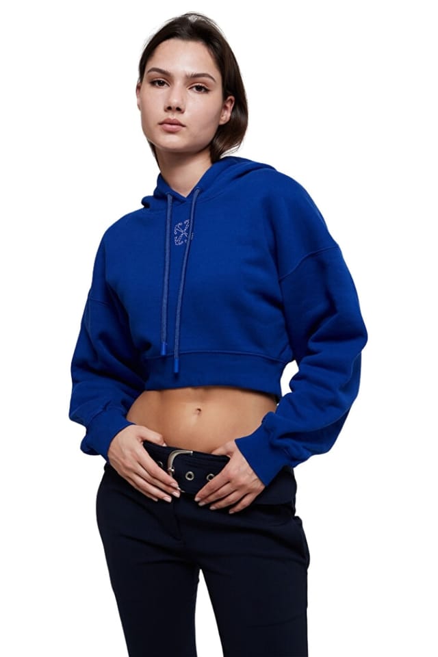Off-White Off-White Women's Embr Long Sleeve Hoodie Cropped Hoodie in Cobalt - 2