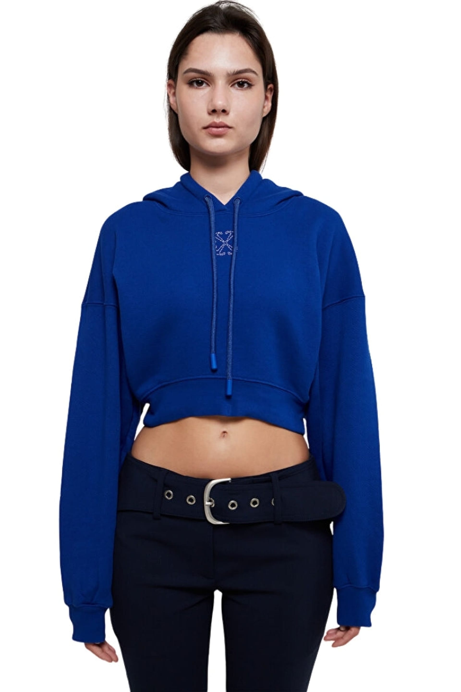 Off-White Off-White Women's Embr Long Sleeve Hoodie Cropped Hoodie in Cobalt - 4