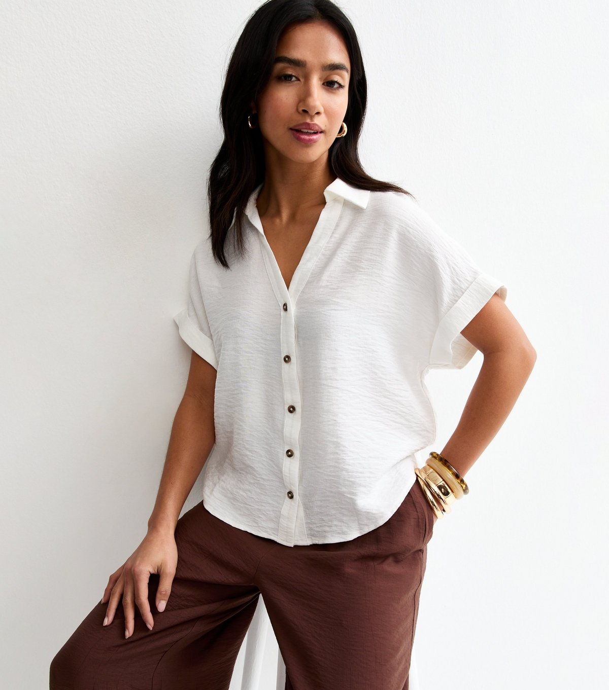 New Look Women's Petite White Short Sleeve Shirt New Look - 1