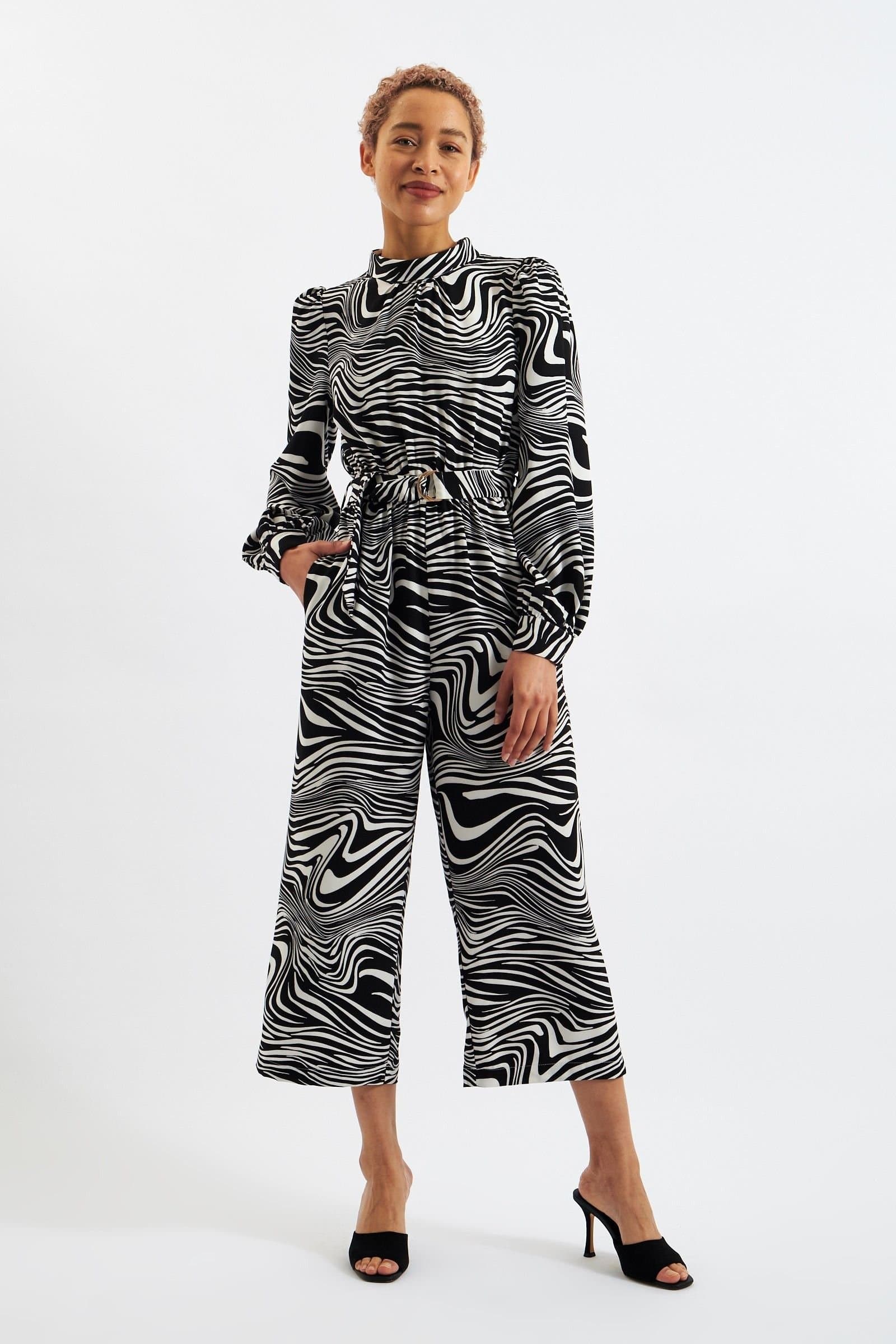 Louche Louche Women's Gayane Zebra Pop Print Long Sleeve Jumpsuit - Black & White
