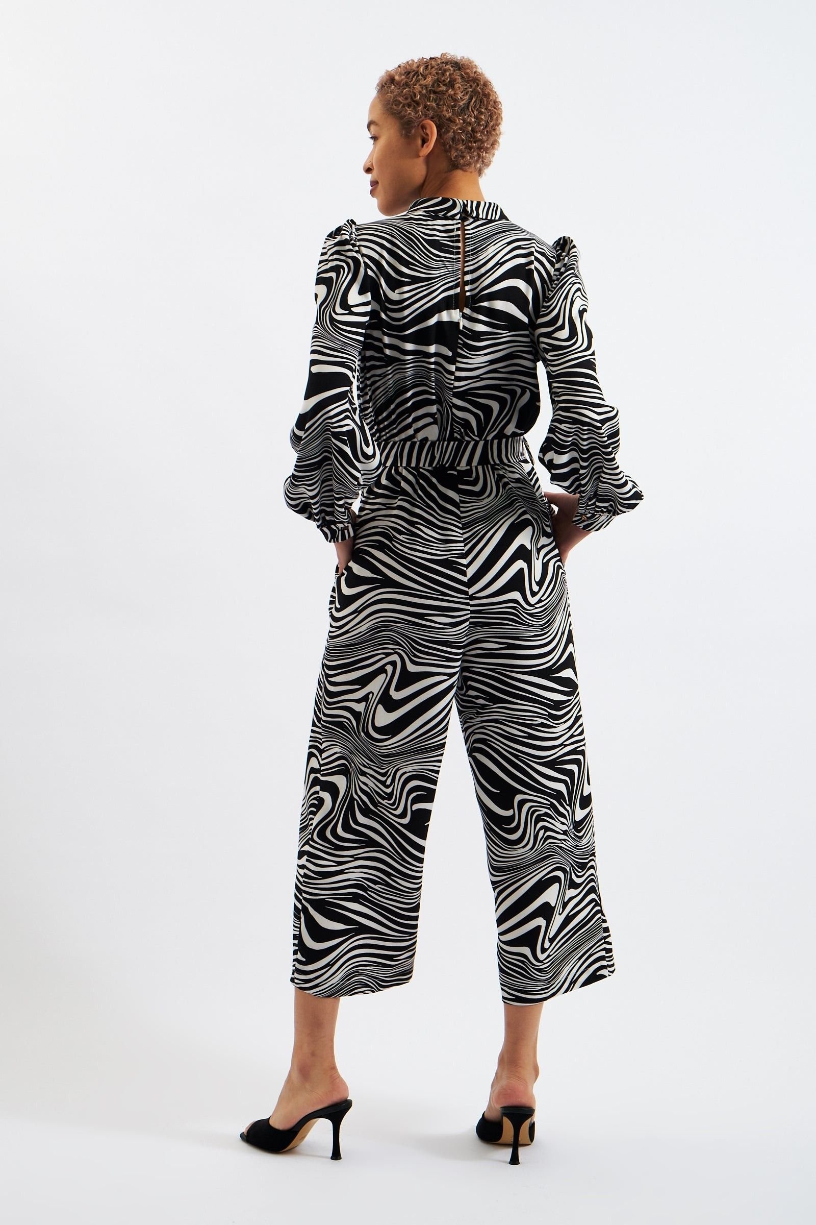 Louche Louche Women's Gayane Zebra Pop Print Long Sleeve Jumpsuit - Black & White - 2
