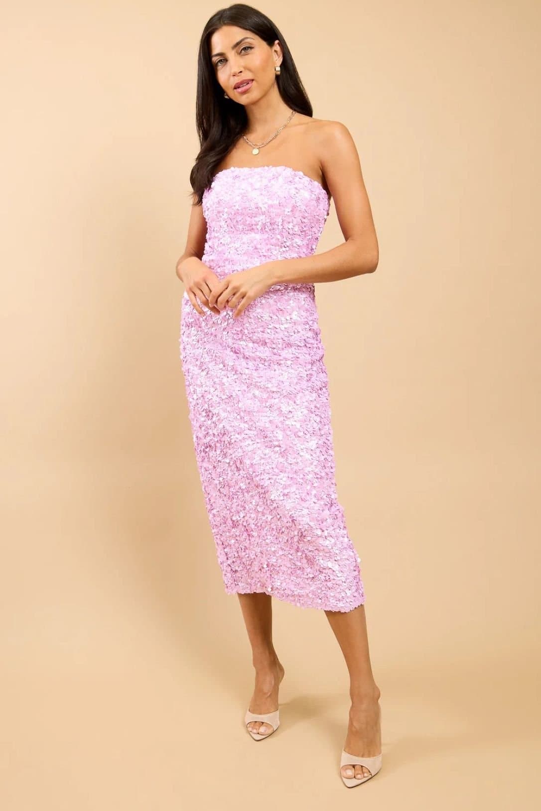 Little Mistress Little Mistress Women's Pink Sequin Midaxi Dress