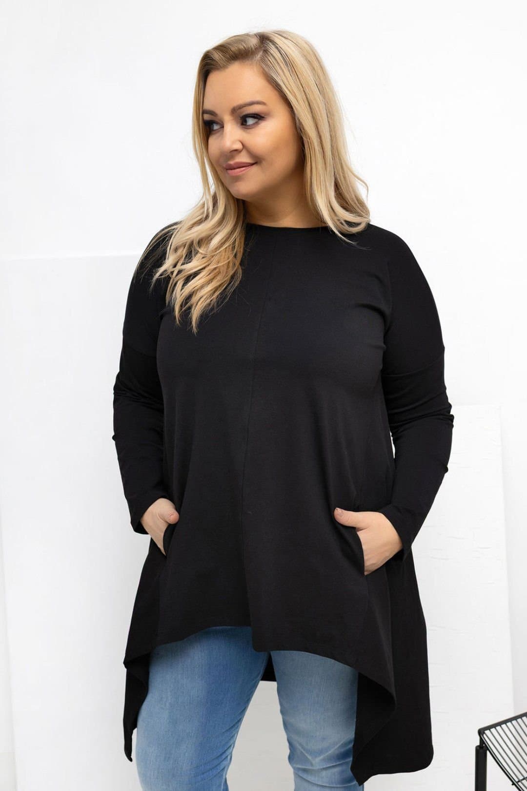 Love Lace Love Lace Black Plus Size Asymmetrical Cotton Blouse