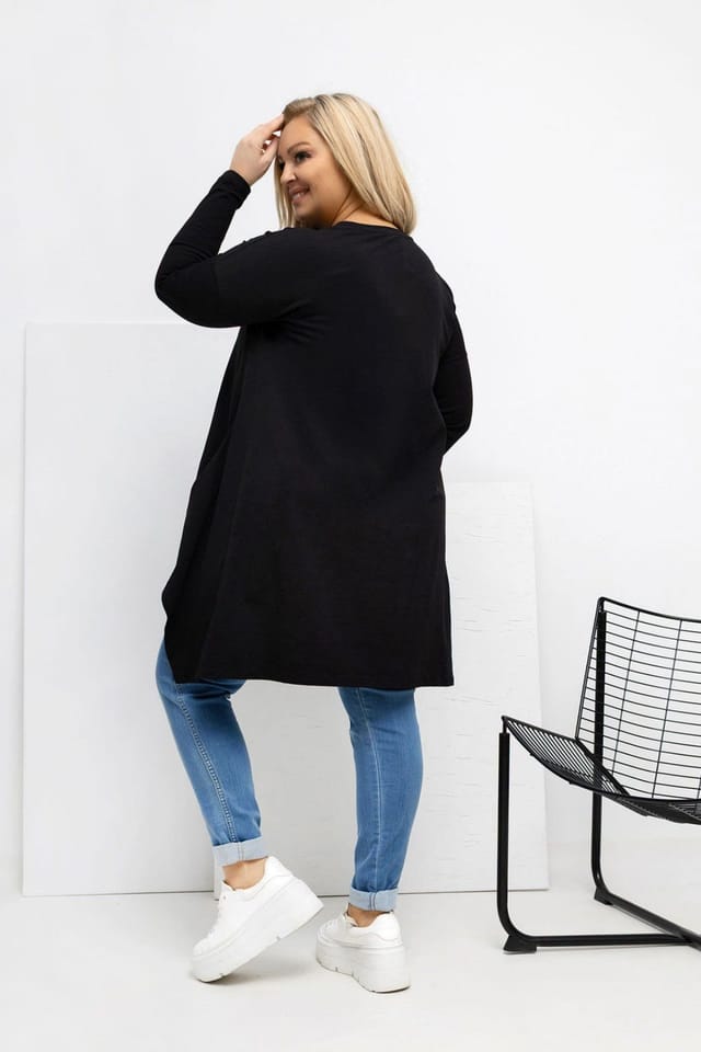 Love Lace Love Lace Women's Asymmetrical Plus Size Cotton Blouse with Pockets in Black - 2