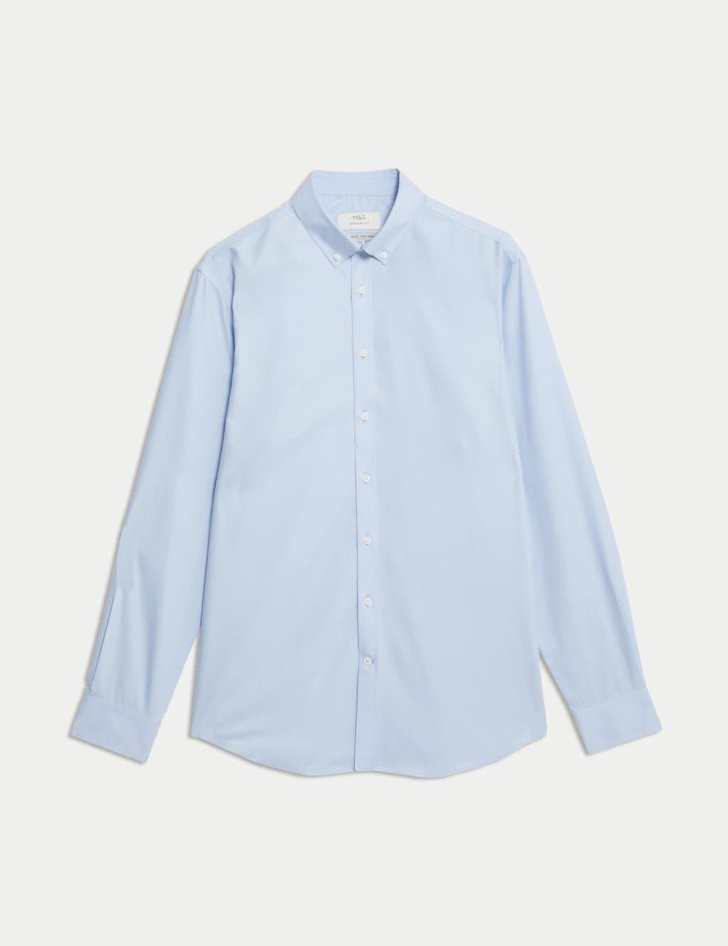Marks & Spencer M&S Regular Fit Ultimate Non Iron Pure Cotton Shirt Light Blue