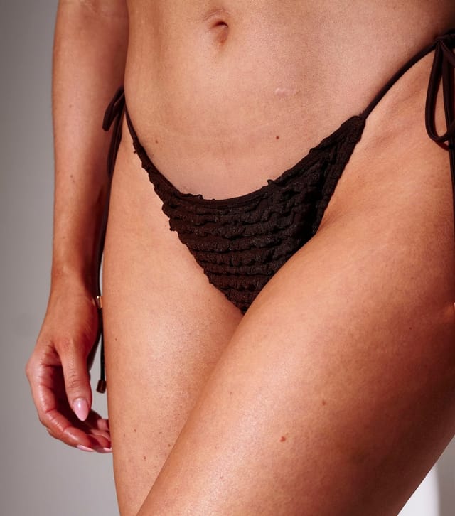 South Beach Women's Brown Textured Frill Beaded Side Tie Bikini Bottoms South Beach New Look - 2