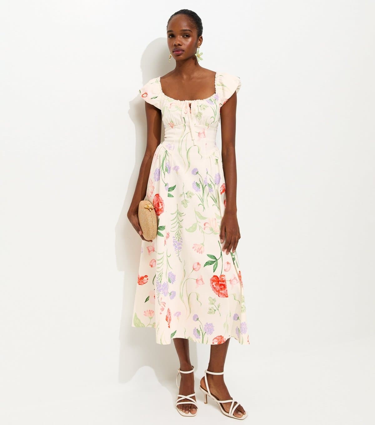 New Look Women's White Floral Print Corset Midi Dress New Look