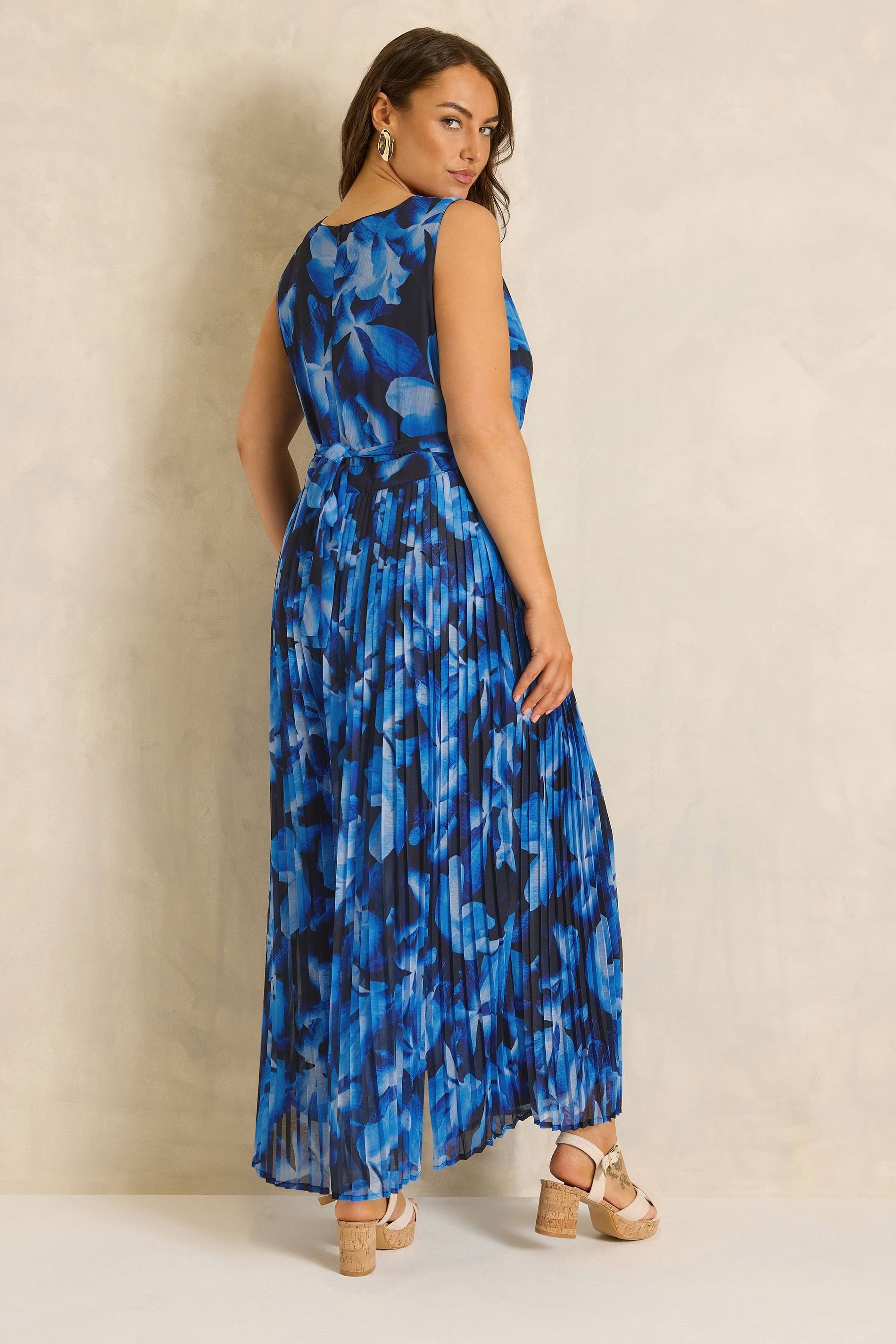 Evans Evans Women's Floral Pleat Jumpsuit in Dark Blue - 4