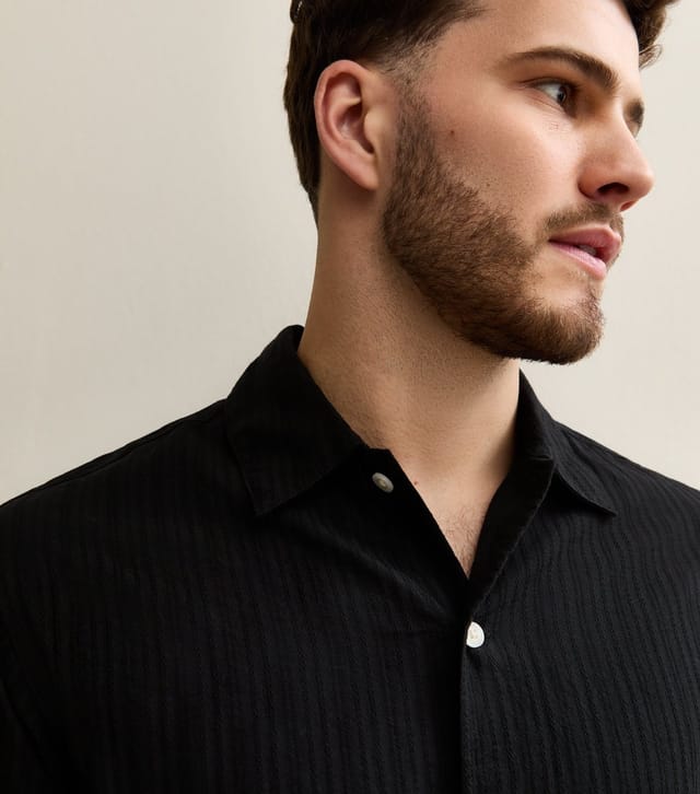 jack & jones Men's Black Regular Striped Cotton Shirt Jack & Jones New Look - 2