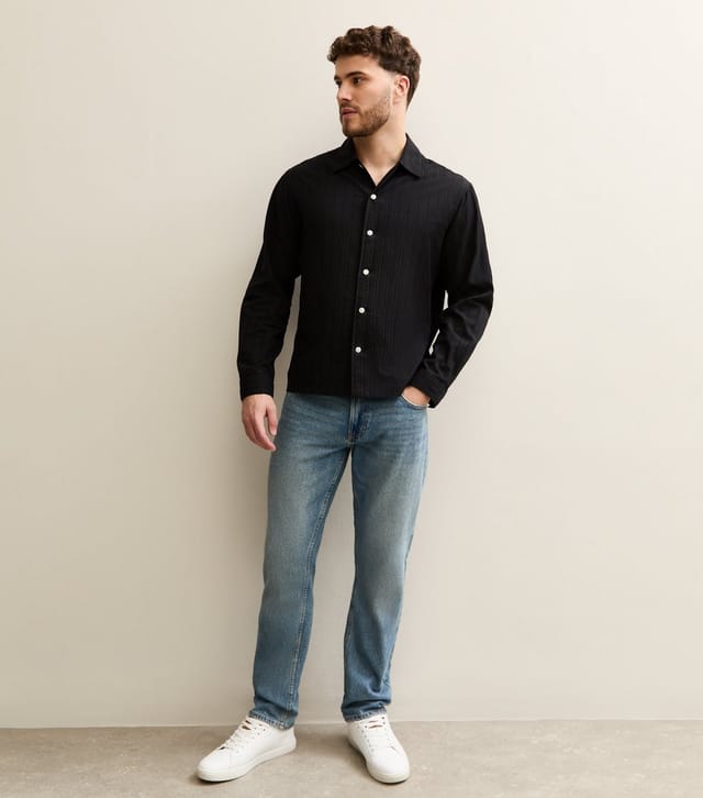 jack & jones Men's Black Regular Striped Cotton Shirt Jack & Jones New Look - 3